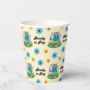 Modern Groovy Daisy Blue Yellow She's Ready to Pop Paper Cups