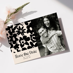 Modern Groovy Floral Wedding Photo Save the Date