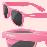 Modern Groovy Personalised Name Text Sunglasses<br><div class="desc">Add your name or choice of text to customise both sides in a modern retro groovy typography font.</div>