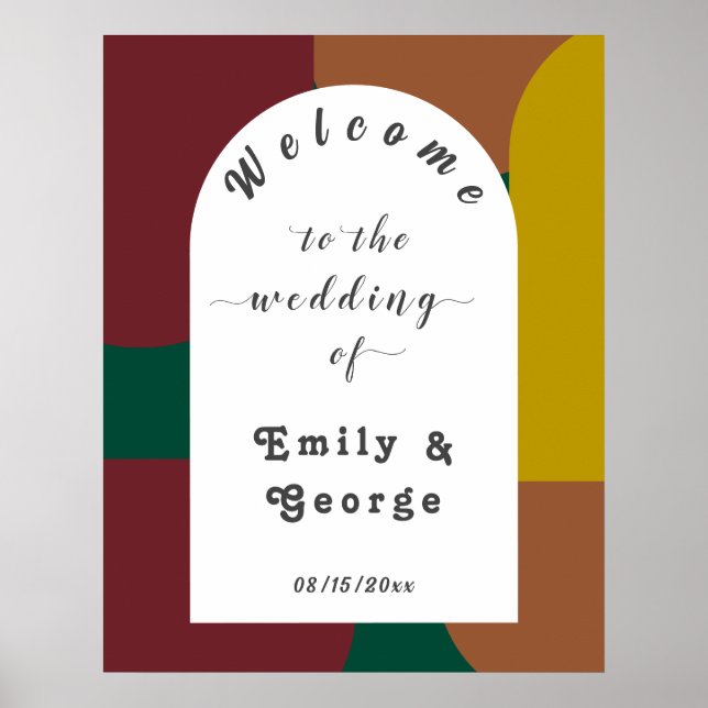 Modern Groovy Retro 70's Colourful Abstract Weddin Poster (Front)