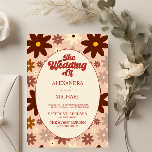 Modern Groovy Retro 70s Floral Wedding Invitation