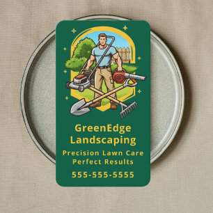 Modern Groundskeeping Lawn Care Landscaping Green Business Card