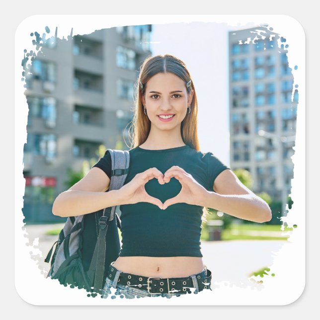 Modern Grunge Border Photo Square Sticker (Front)