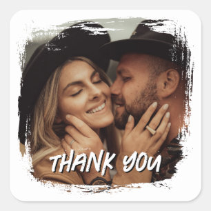 Modern Grunge Border Wedding Photo Thank You Square Sticker