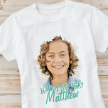 Modern Grunge Cool Custom Photo Birthday Greeting T-Shirt<br><div class="desc">Design is modern and simple. Add a custom photo of the birthday celebrant and add his/her name,  add a custom message</div>