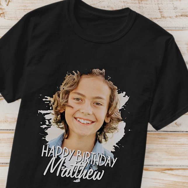 Modern Grunge Cool Custom Photo Birthday Greeting T-Shirt (Creator Uploaded)