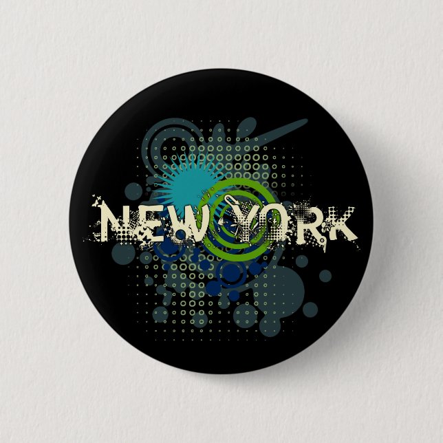 Modern Grunge Halftone New York Button Dark (Front)
