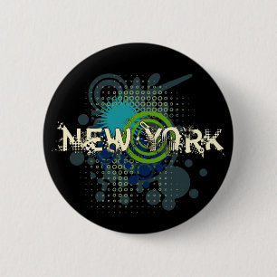 Modern Grunge Halftone New York Button Dark