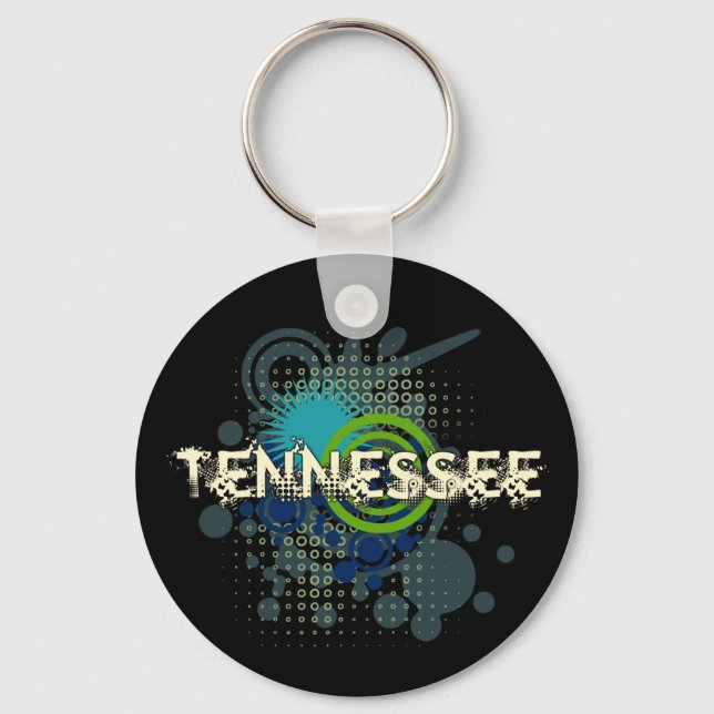Modern Grunge Halftone Tennessee Keychain Dark (Front)