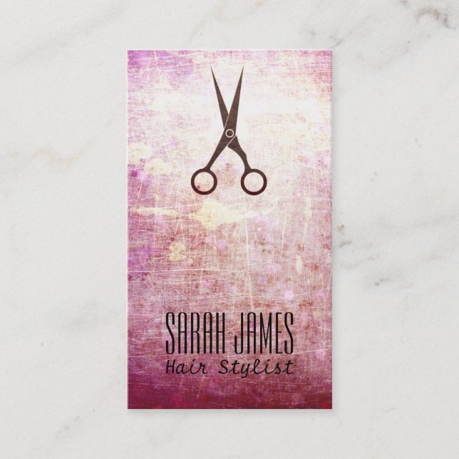modern grunge pink hairstylist hair stylist business card (Front)