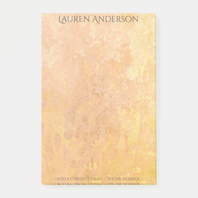 Modern Grungy Peach Gold Texture Personalised Post-it Notes (Front)
