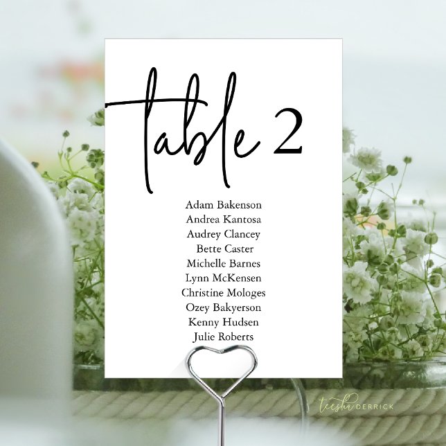 Modern Guest Seating Chart Table N, Wedding Dinner Number (Modern Guest Seating Chart Table N, Wedding Dinner Table Number Card)