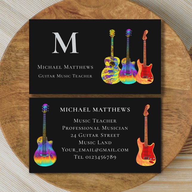 Modern Guitar Music Teacher Custom Business Card (Stylish Guitar teacher custom business card)