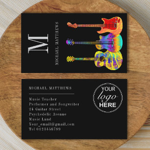 Modern Guitar Music Teacher Musician Logo Business Card