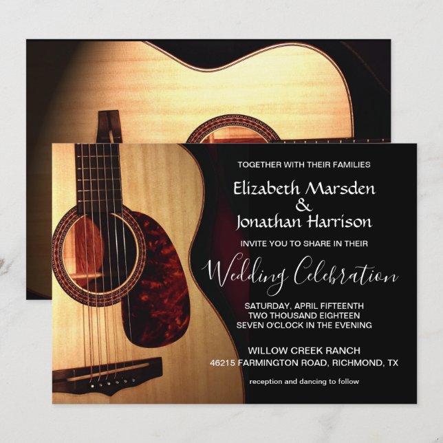 Modern Guitar Musical Hand Lettered Wedding Invitation (Front/Back)