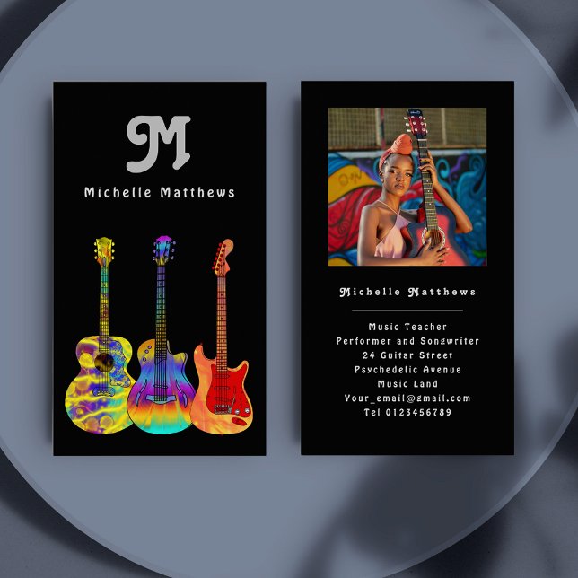 Modern Guitar Teacher Musician Custom Photo Business Card (Modern guitar teacher musician custom photo business card)