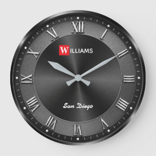 Modern Gunmetal Black Luxury Large Clock