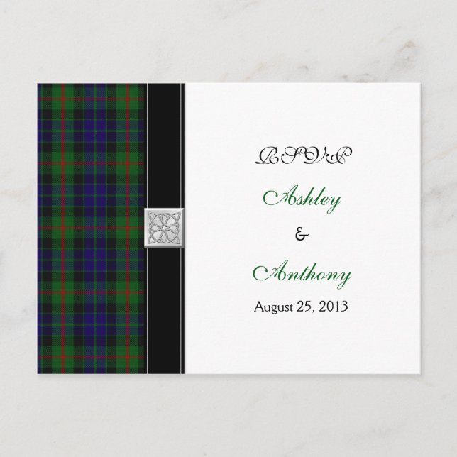 Modern Gunn Tartan Wedding Rsvp Reply Postcard (Front)