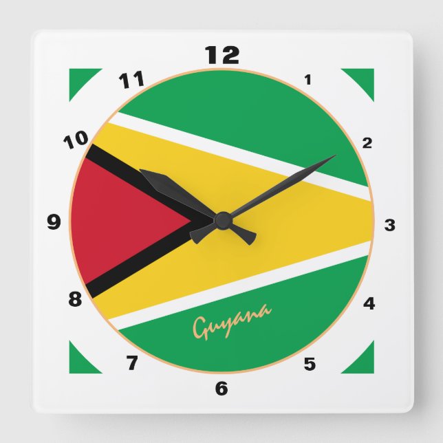 Modern Guyana design, Guyana flag Home / trendy Square Wall Clock (Front)