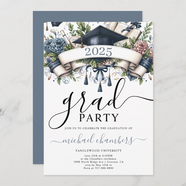 Modern Guy's Graduation Party  Invitation (Front/Back)
