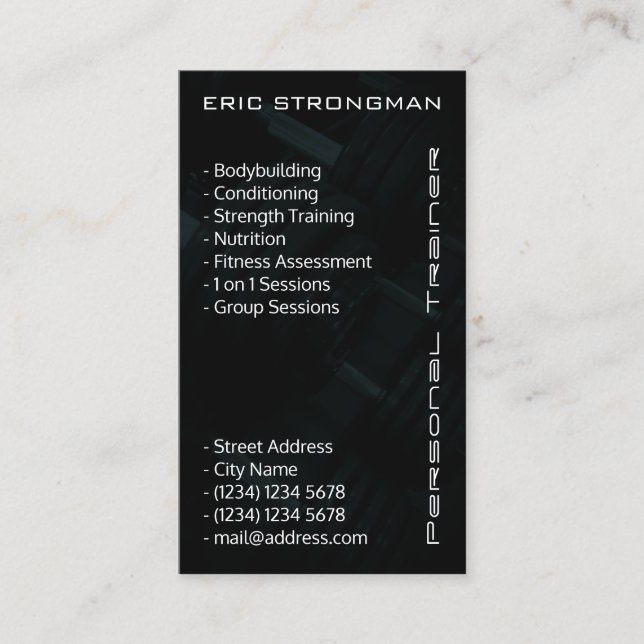 Modern gym details dark style business card (Front)