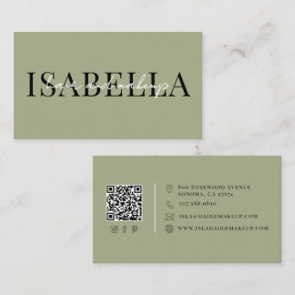 Modern Hair And Makeup Artist Sage Green Business Card