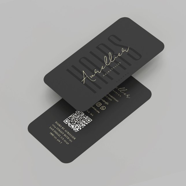Modern Hair Beauty Salon Black Hairstylist  Business Card (Modern Hair Beauty Salon Black Gold Hairstylist Business Card
)