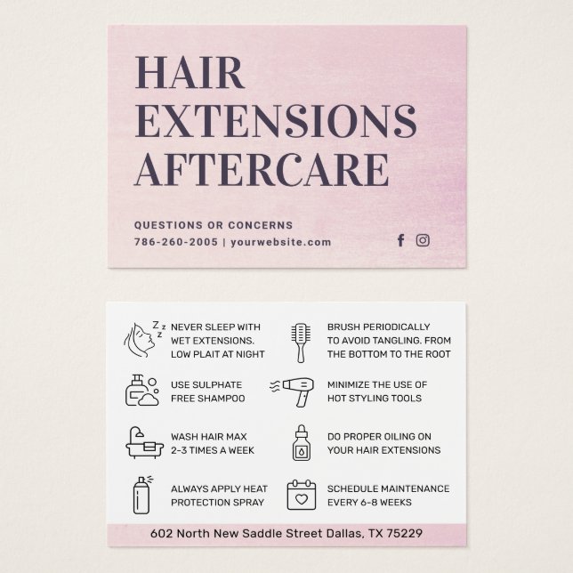 Modern Hair Extensions Aftercare Business Card (Front & Back)