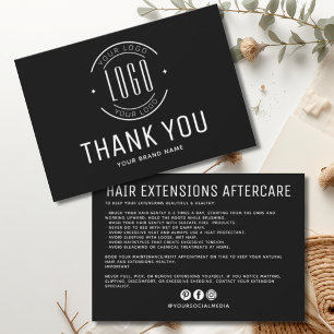 Modern hair extensions aftercare business logo thank you card