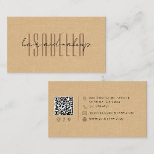 Modern Hair Makeup Artist Faux Linen Script Business Card