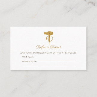 Modern Hair Salon Gold Hair Dryer Friend Referral Card