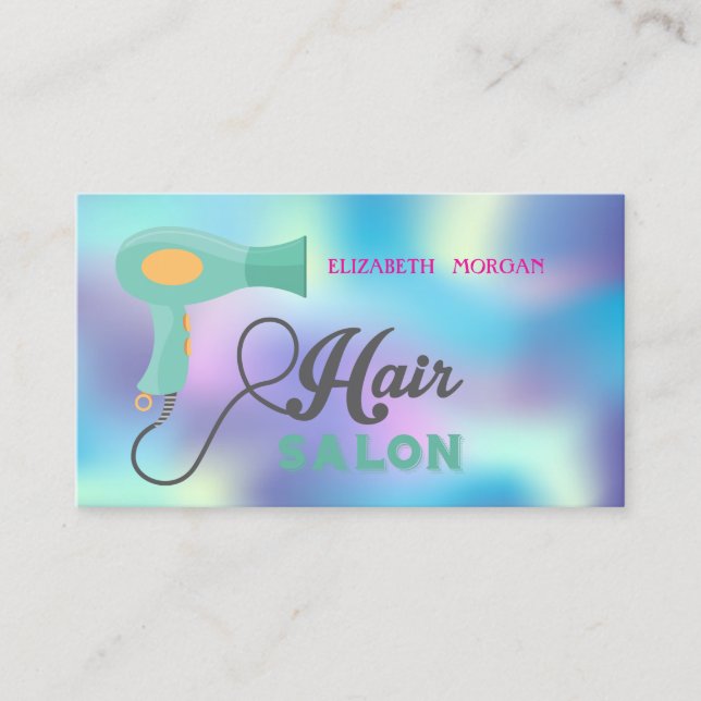 Modern Hair Salon,Holographic,Hairdryer Business Card (Front)