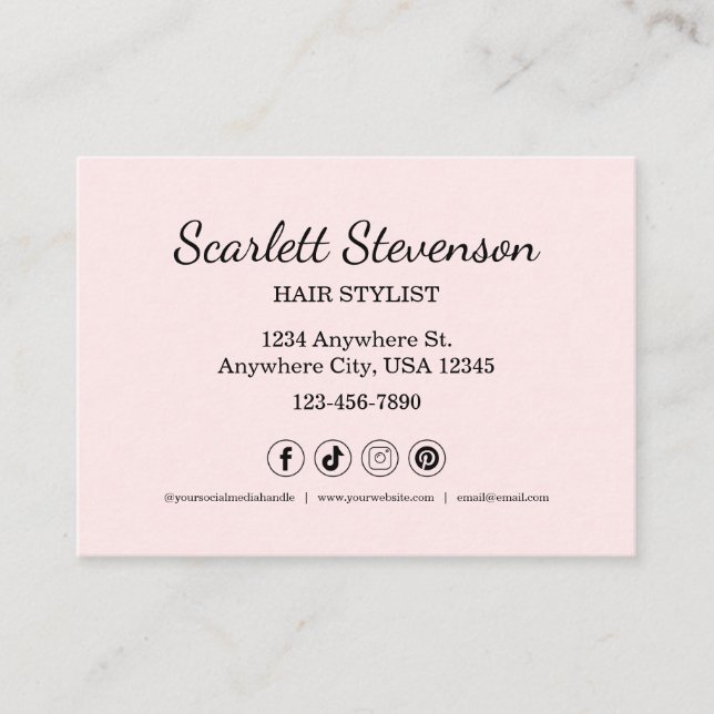 Modern Hair Salon Pink Blush Business QR Card (Front)