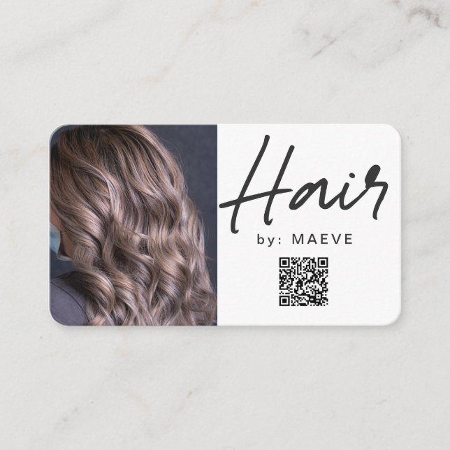 Modern Hair Styling business card with QR code (Front)