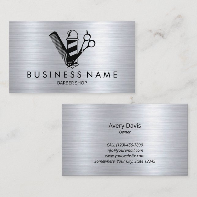 Modern Hair Stylist Black Scissor Barber Pole Business Card (Front/Back)