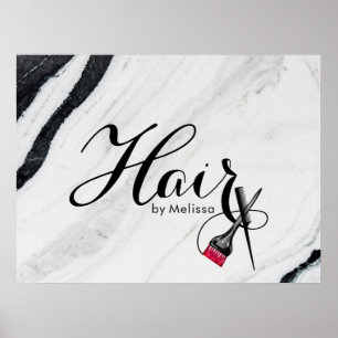 Modern Hair Stylist Black & White Marble Poster