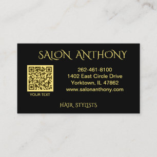 Modern Hair Stylist Black with Gold Accent Business Card