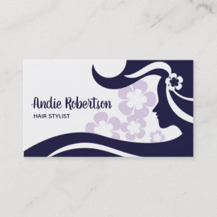 Modern Hair Stylist Blue and White Business Card