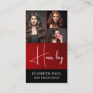Modern hair stylist customer photos elegant script business card