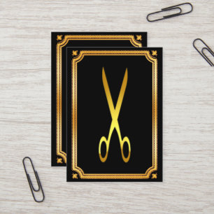 Modern Hair stylist faux gold scissors black chic Business Card