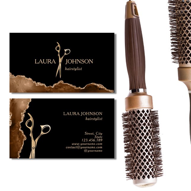 Modern Hair Stylist Gold Scissors Business Card (Creator Uploaded)