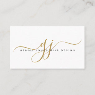 Modern Hair Stylist Gold Script Monogram Business Card