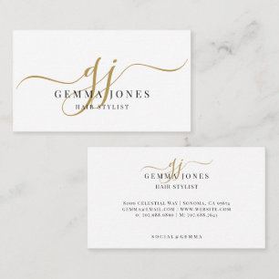 Modern Hair Stylist Gold Script Monogram Name Business Card