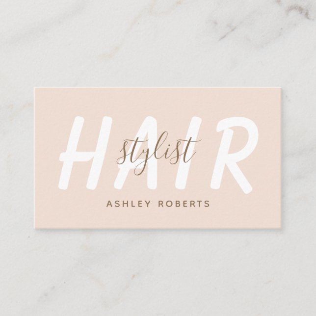 Modern hair stylist light blush  business card (Front)