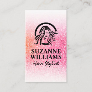 Modern Hair Stylist Logo Pink Glitter Appointment Card