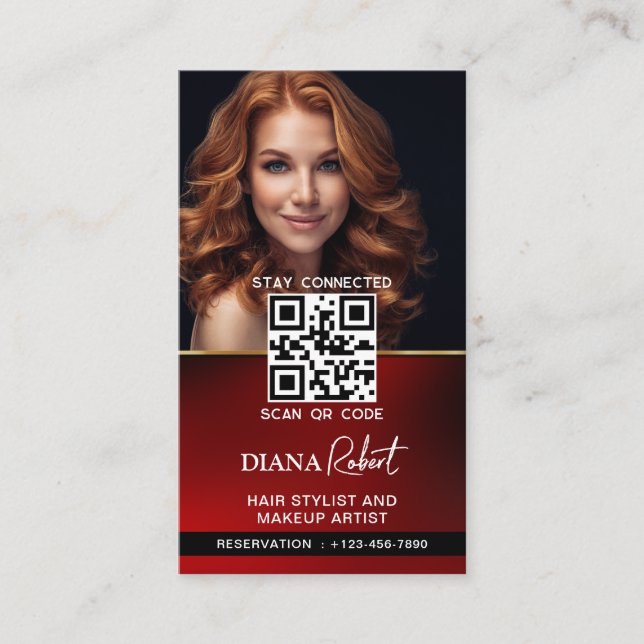 Modern hair stylist Makeup Artist Beauty Salon qr Business Card (Front)