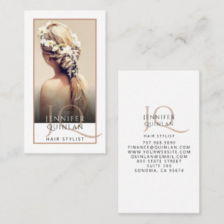 Modern Hair Stylist Monogrammed Photo Business Card