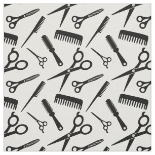 Modern Hair Stylist Pattern Black White Fabric