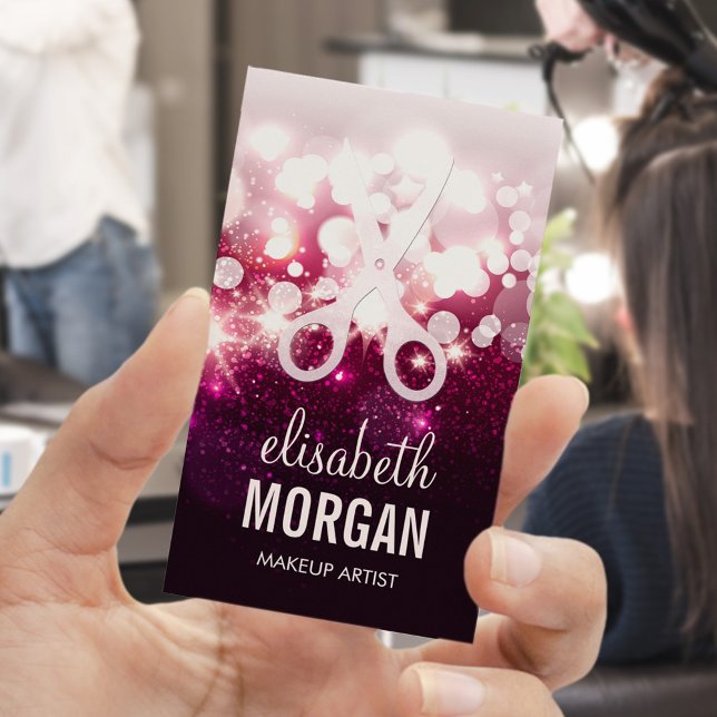 Modern Hair Stylist - Pink Glitter Sparkle Business Card (Creator Uploaded)