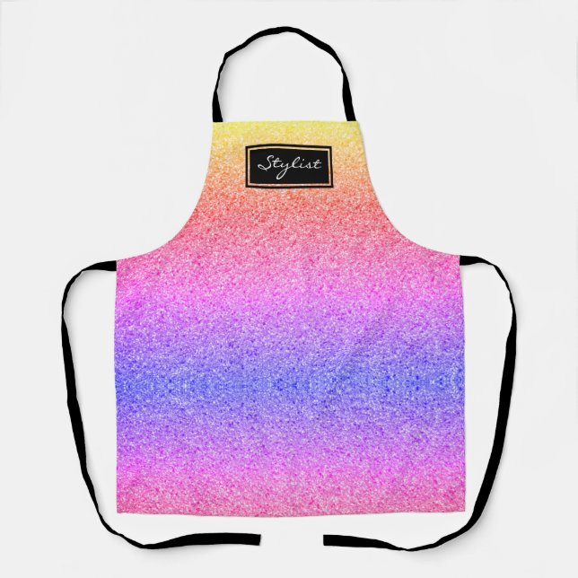 Modern Hair Stylist Rainbow Glitter Womens Apron (Front)